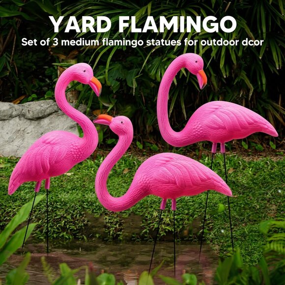 3 Pack Large Pink Flamingo Yard Decorations, Medium Plastic Lawn Flamingo Orname - Picture 3 of 6